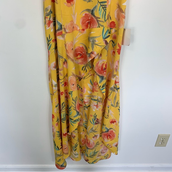 NWT Lulu’s Zinnia Mustard Yellow Floral Print High Low Maxi Dress Large - Picture 5 of 15